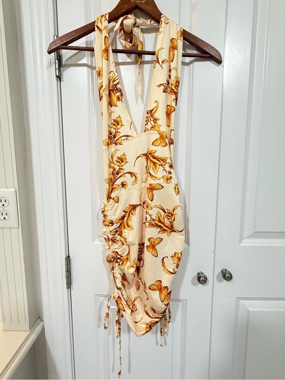 SHEIN Cream Dress with Golden Yellow Baroque Print